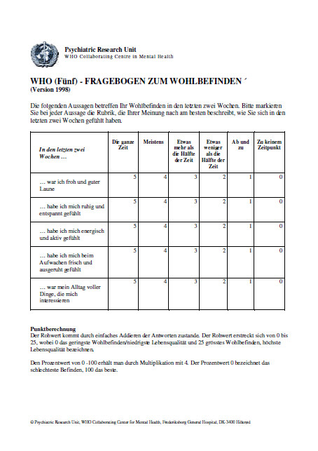 WHO Fragebogen zum Wohlbefinden